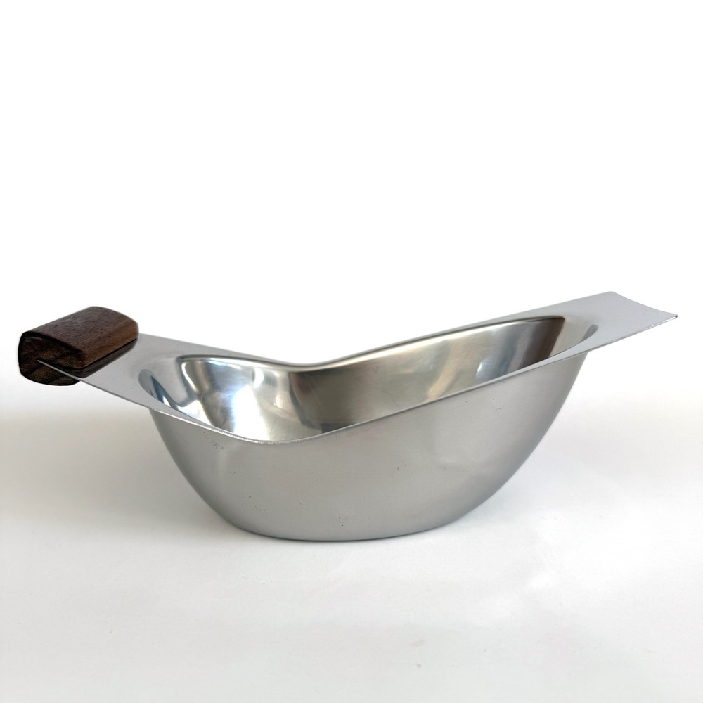 Vintage Arthur Salm Sweden MCM 18/8 Stainless Steel Teak Gravy Boat 1960s